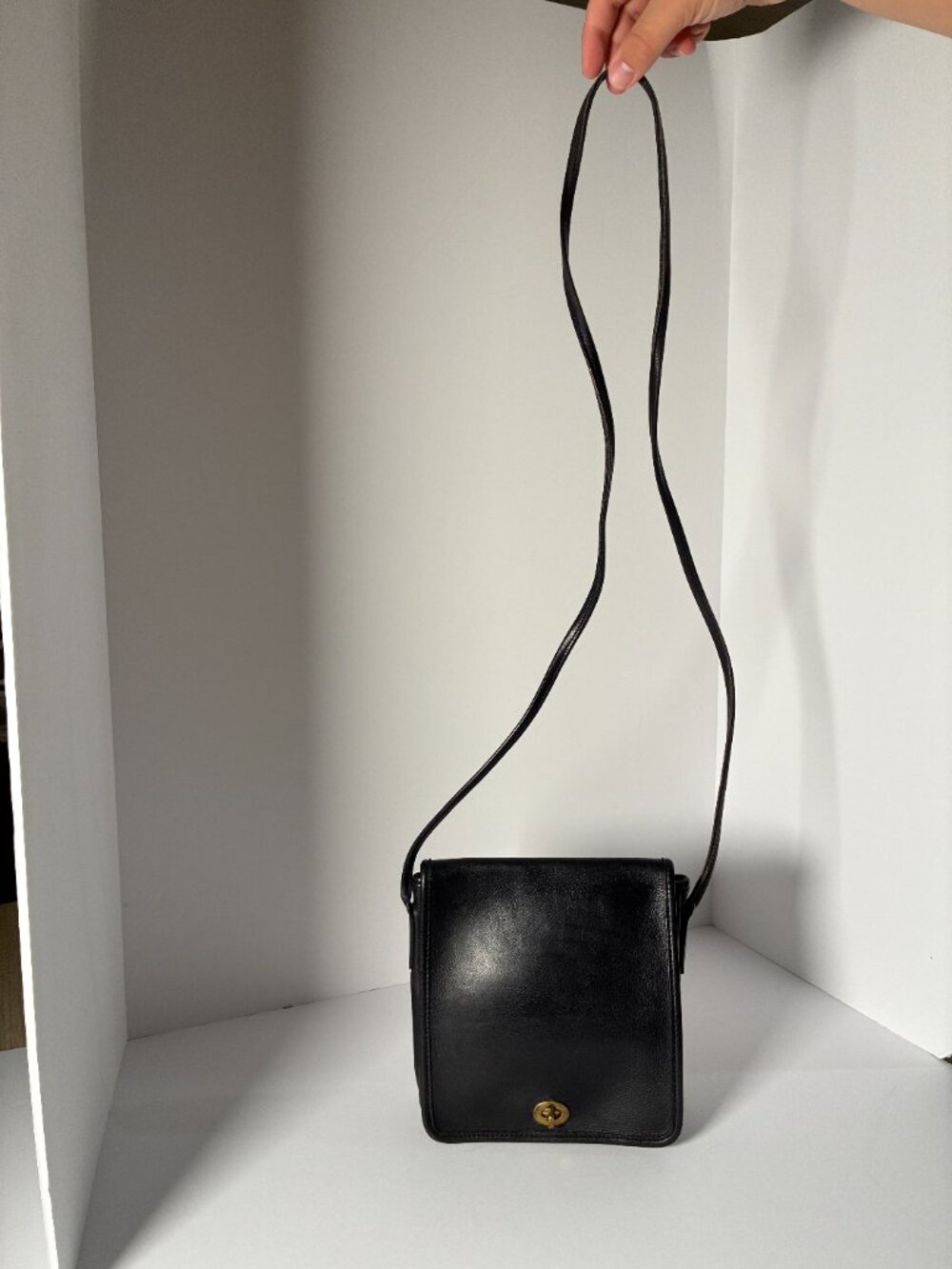 Authentic Vintage 1980s Coach Black Leather Crossbody Bag